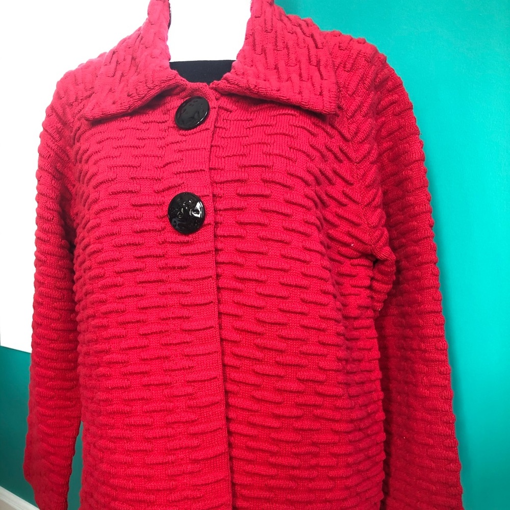Red w/black detail sweater jacket size L $10